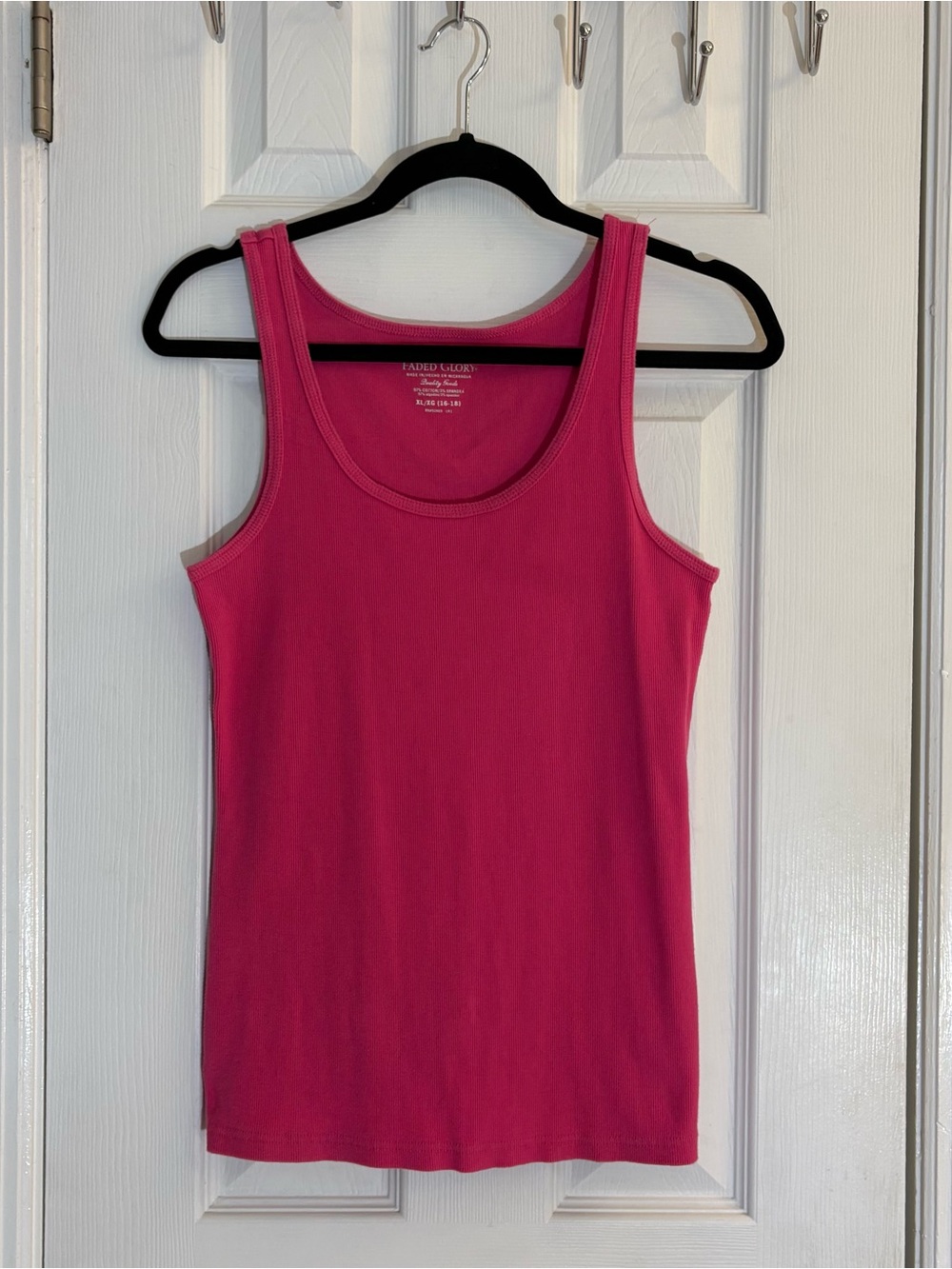 Faded Glory Women's Ribbed Tank Top XL (16-18) Hot Pink Cotton Blend Sleeveless.